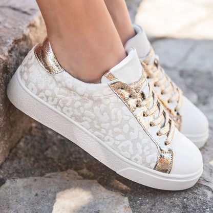 Sneaker für Damen ⎜ Bequeme Schuhe mit Leoprint und Metallic-Akzenten für Alltag und Stil
