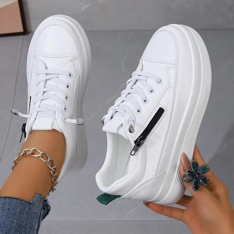 Sneaker für Damen ⎜ Bequeme Schuhe mit Farbakzent und Reißverschluss für Alltag und Komfort