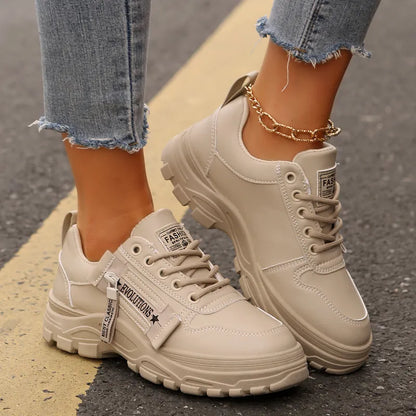 Damen Sneakers ⎜ Bequeme Schnürschuhe mit seitlichem Reißverschluss und dickem Sohlenprofil für den Alltag