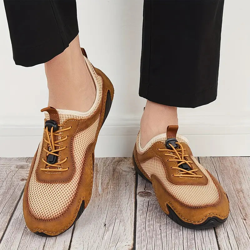 Herren Sportschuhe ⎜ Leichte Freizeit-Schuhe aus Leder mit atmungsaktivem Mesh für Komfort und Bewegung