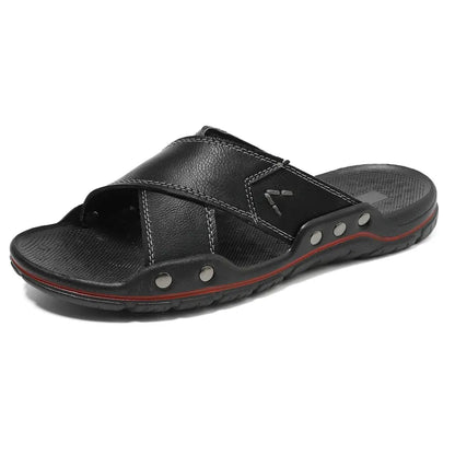 Herren Outdoor-Slipper ⎜ Bequeme Sandalen aus Rindsleder mit rutschfester Sohle für den Sommer