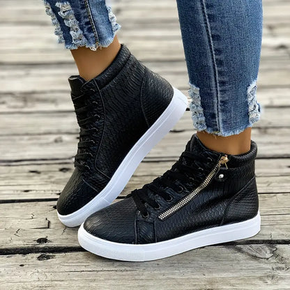 High-Top Sneaker für Damen ⎜ Bequeme Schuhe mit Reißverschluss und Schnürung für Alltag und Komfort