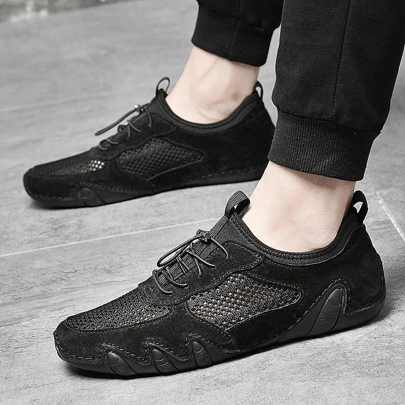 Atmungsaktive Herren Slipper ⎜ Bequeme Freizeitschuhe aus Leder für Alltag und Fahrten