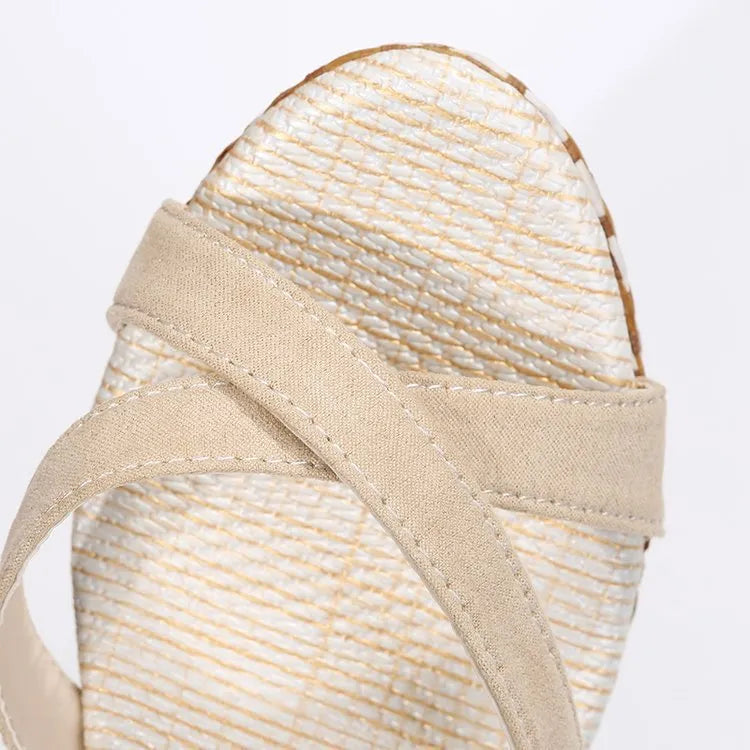 Damen Keilsandaletten mit Kreuzriemen ⎜ Bequeme Sommerschuhe mit Bastsohle und Offener Zehenpartie