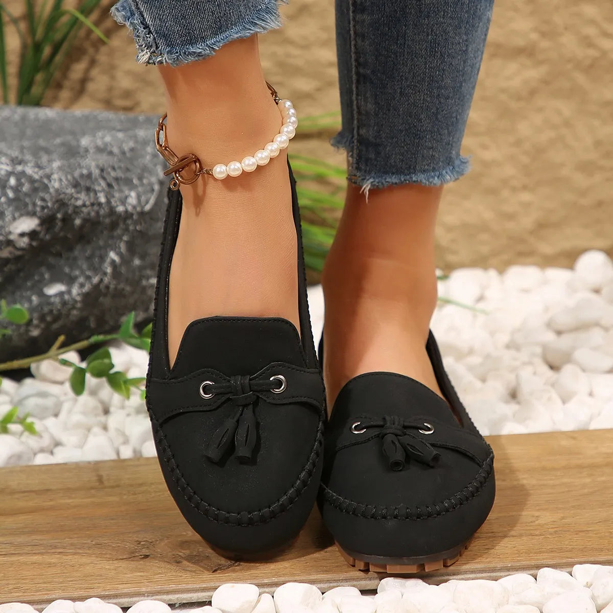 Loafers für Damen ⎜ Bequeme Flats mit Fransen-Detail und rutschfester Sohle