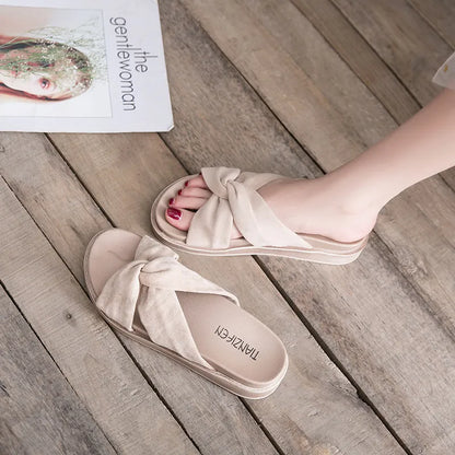 Damen Sandalen im Sommerstil ⎜ Bequeme Schuhe mit Schleifen-Design für einen lässigen Look