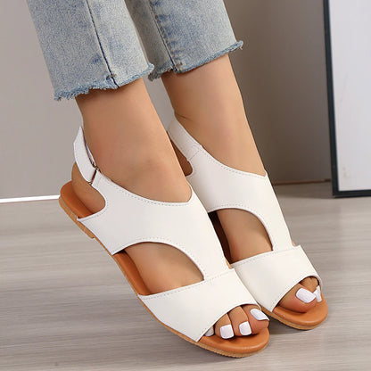 Damen Flache Sandalen ⎜ Bequeme Schuhe mit Riemen und offenem Zehenbereich für den Casual-Look