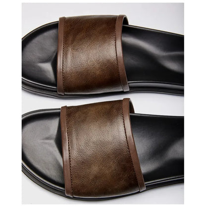 Herren Slipper aus echtem Leder ⎜Bequeme Sommer-Sandalen mit rutschfester Sohle für Outdoor-Aktivitäten
