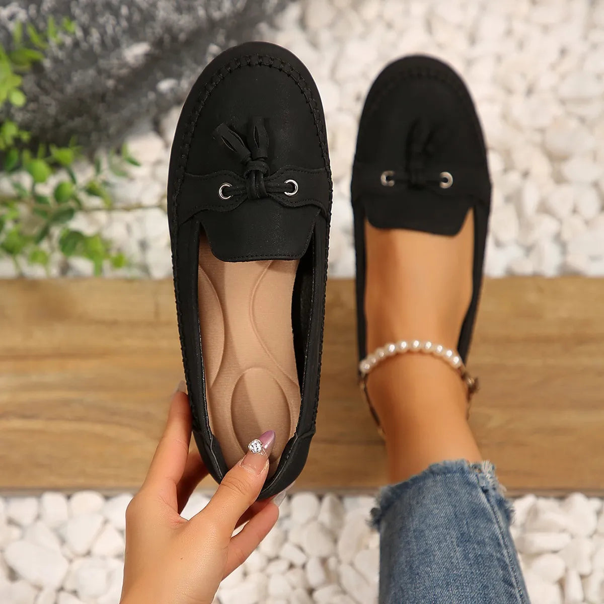 Loafers für Damen ⎜ Bequeme Flats mit Fransen-Detail und rutschfester Sohle
