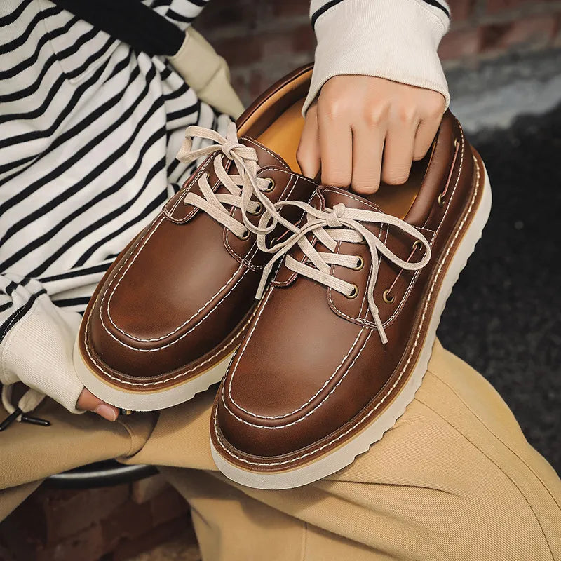 Herren Schnürschuhe ⎜ Robuste Leder-Schuhe im Retro-Stil für Freizeit und Alltag