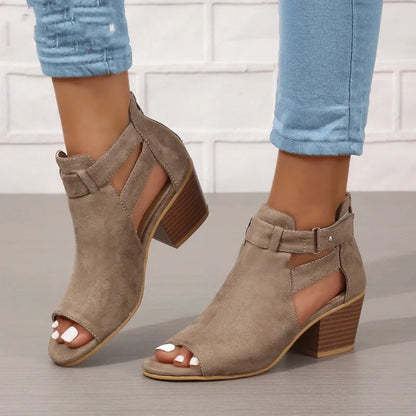 High Heel Sandalen für Damen ⎜ Elegante Sommerschuhe mit Blockabsatz und Schnalle für Büro und Freizeit