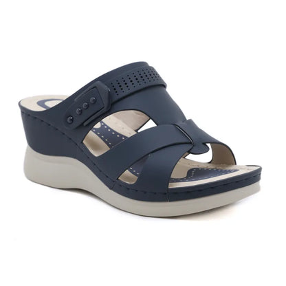 Damen Keilabsatz Sandalen ⎜ Bequeme Sommerschuhe mit Kreuzriemen und Rutschfester Sohle für Alltag & Strand