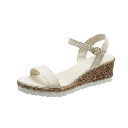 Damen Keilsandaletten mit Schnalle ⎜ Bequeme Sommerschuhe mit leichter Sohle und Absatz für mehr Komfort