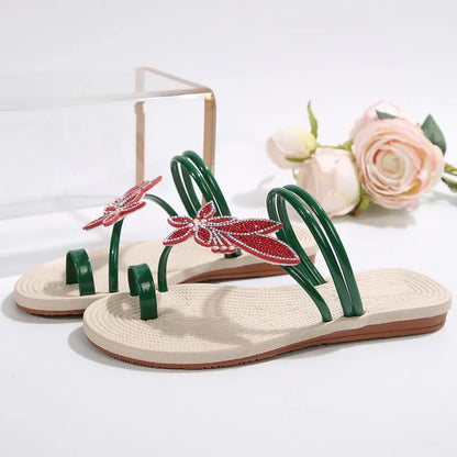 Damen Zehensandalen mit Blattverzierung ⎜ Rutschfeste Sommerschuhe für Strand, Urlaub und Alltag