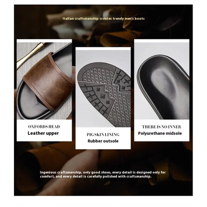 Herren Slipper aus echtem Leder ⎜Bequeme Sommer-Sandalen mit rutschfester Sohle für Outdoor-Aktivitäten