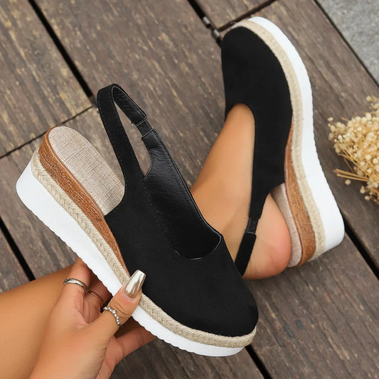 Damen Plateau Sandalen ⎜ Bequeme Schuhe mit runder Zehenpartie und modischer Sohle