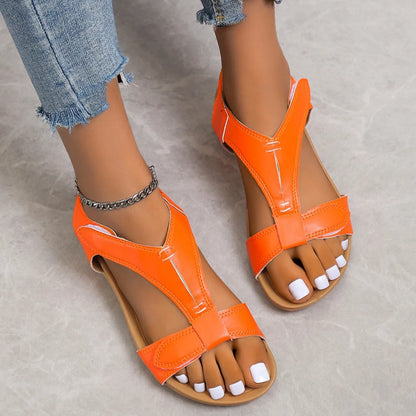 Damen Komfort Sandalen ⎜ Flache Sommerschuhe mit Klettverschluss und Gepolsterter Sohle für Alltag & Freizeit