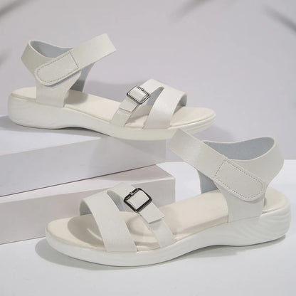 Klettsandalen für Damen ⎜ Bequeme Sommerschuhe mit flacher Keilsohle und verstellbarem Riemen