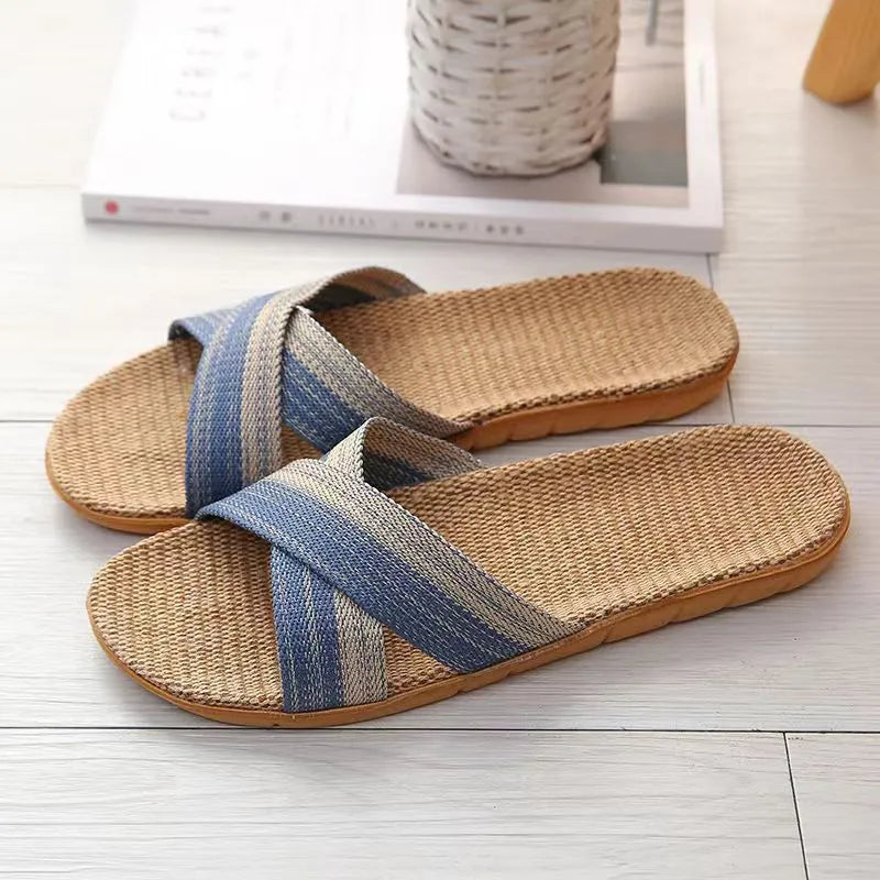 Linnen Slipper für Herren ⎜ Bequeme Hausschuhe mit rutschfester Sohle und atmungsaktivem Design