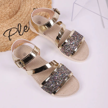 Damen Plateau Sandalen ⎜ Modische Schuhe mit Glitzer-Details und verstellbarem Schnallenriemen