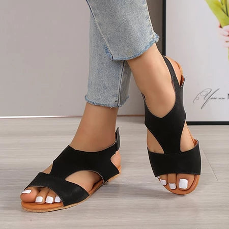 Damen Flache Sandalen ⎜ Bequeme Schuhe mit Riemen und offenem Zehenbereich für den Casual-Look